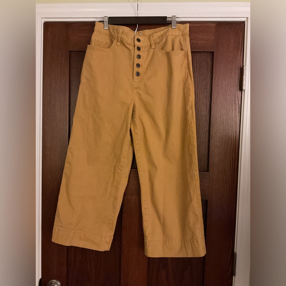 Time and Tru Mustard Yellow High-Rise Button-Fly Cropped Wide-Leg Pants Size 12